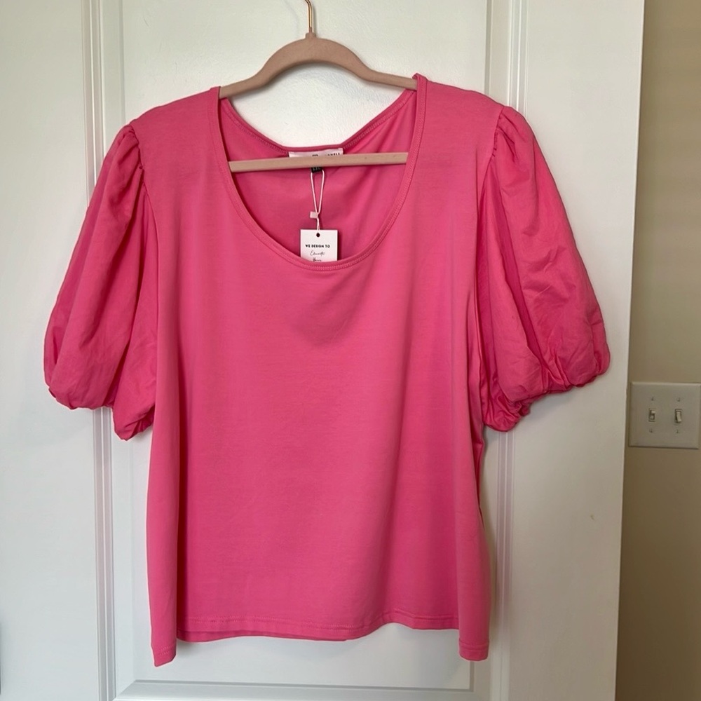 NWT Michelle McDowell Pink Puff Sleeve Top